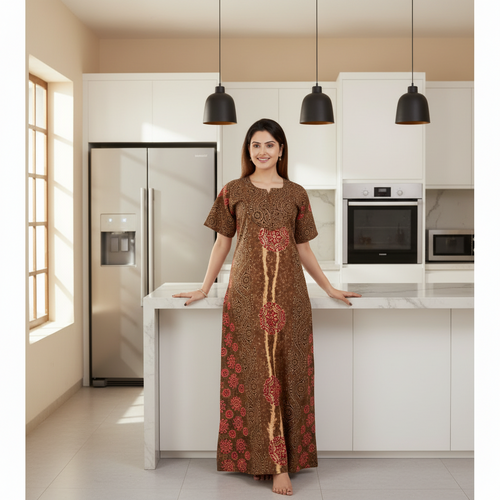 Brown S Design, Hand Dyed Batik Tie-up, 100% Cotton Night Gown - NG051