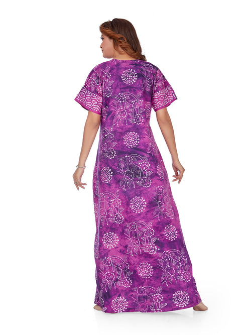 Purple Block Design, Hand Dyed Batik, 100% Cotton Night Gown - NG063