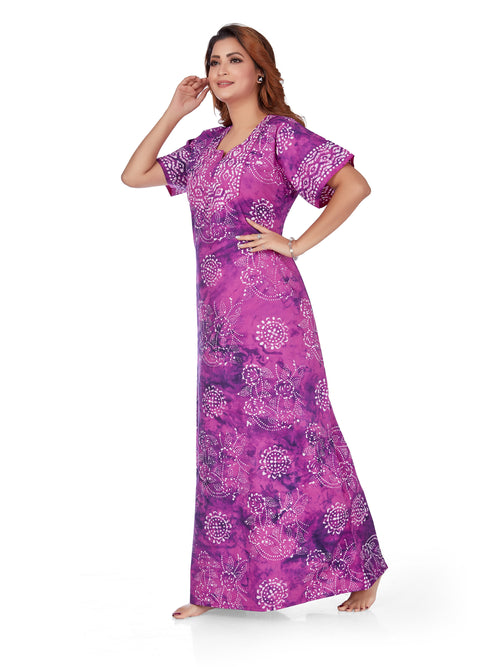 Purple Block Design, Hand Dyed Batik, 100% Cotton Night Gown - NG063
