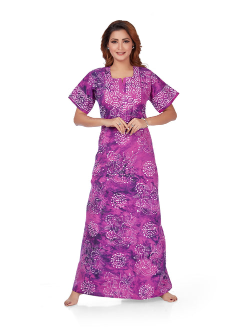 Purple Block Design, Hand Dyed Batik, 100% Cotton Night Gown - NG063