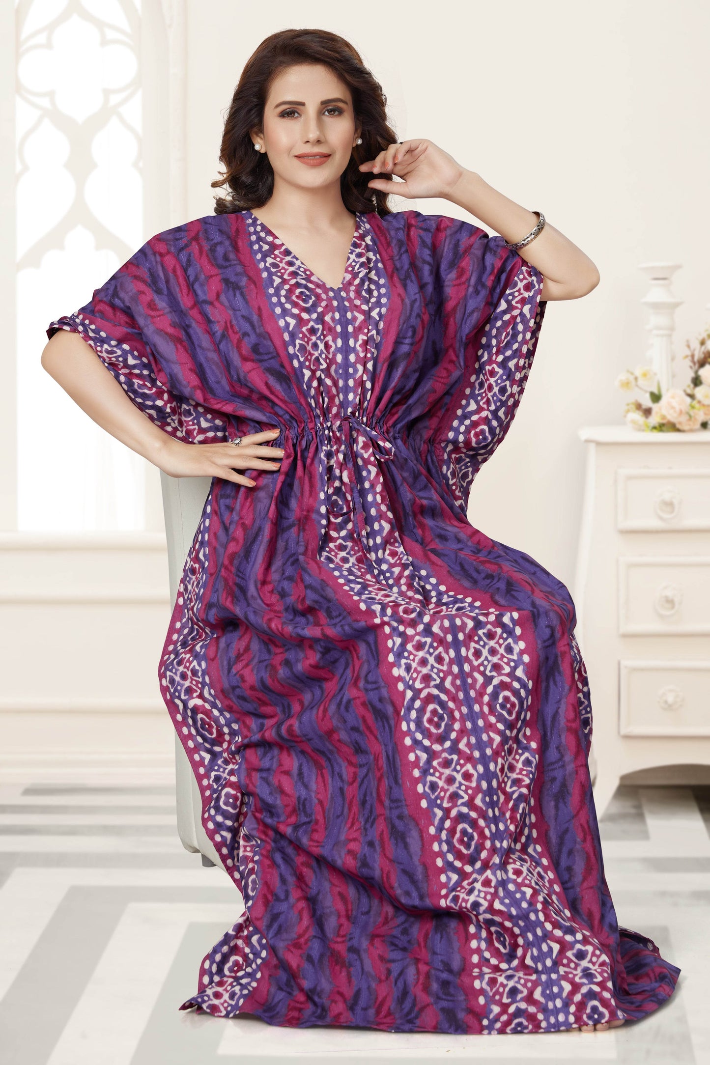 K153 - Purple Oval Design, Hand Dyed Batik, 100% Cotton Kaftan - thekaftanshop.com