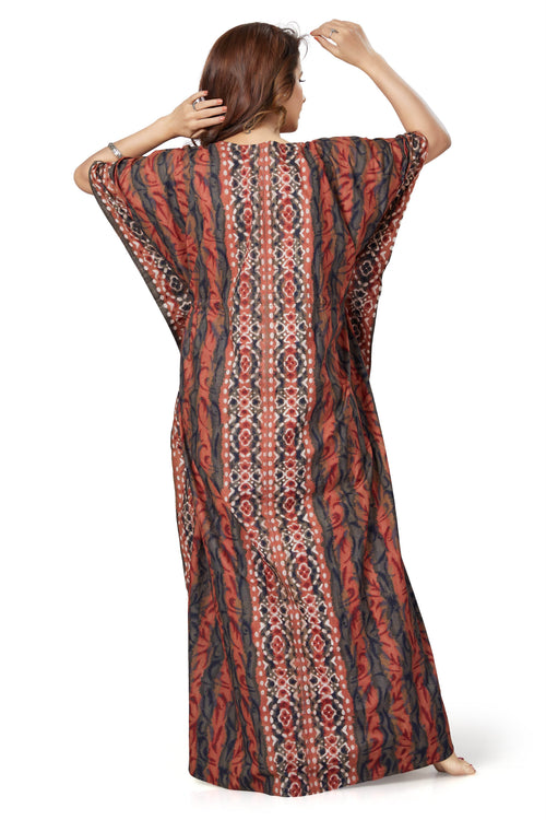Brown Oval Design, Hand Dyed Batik, 100% Cotton Kaftan - K151