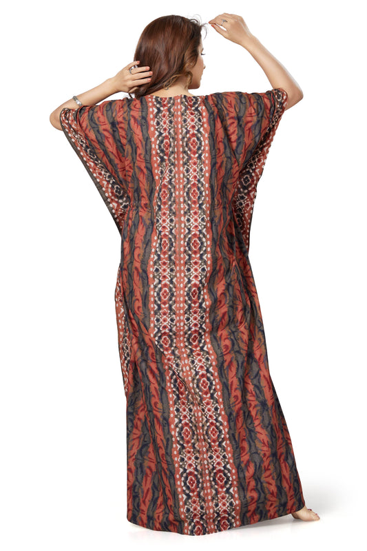 K151 - Brown Oval Design, Hand Dyed Batik, 100% Cotton Kaftan - thekaftanshop.com