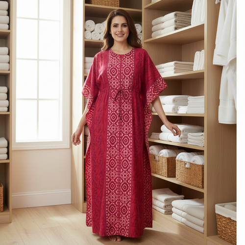 Pink Oval Design, Hand Dyed Batik, 100% Cotton Kaftan - K150