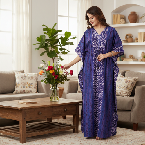 Blue Oval Design, Hand Dyed Batik, 100% Cotton Kaftan - K152