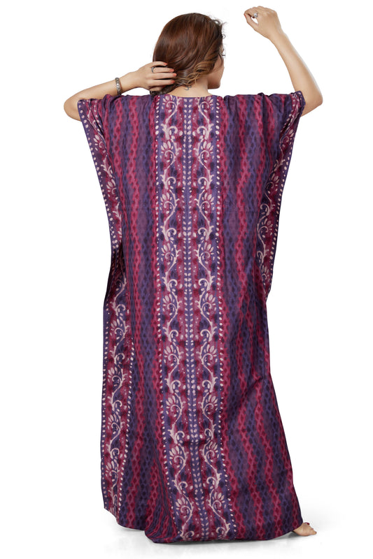 K143 - Purple Leaf Design, Hand Dyed Batik, 100% Cotton Kaftan - thekaftanshop.com