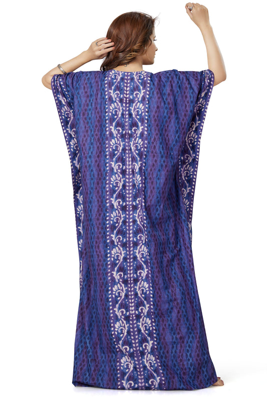 K142 - Blue Leaf Design, Hand Dyed Batik, 100% Cotton Kaftan - thekaftanshop.com