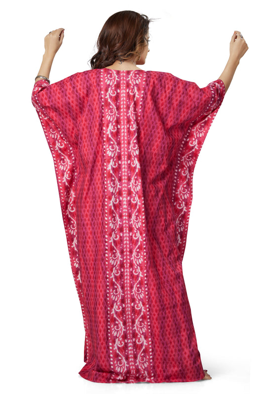 K140 - Pink Leaf Design, Hand Dyed Batik, 100% Cotton Kaftan - thekaftanshop.com