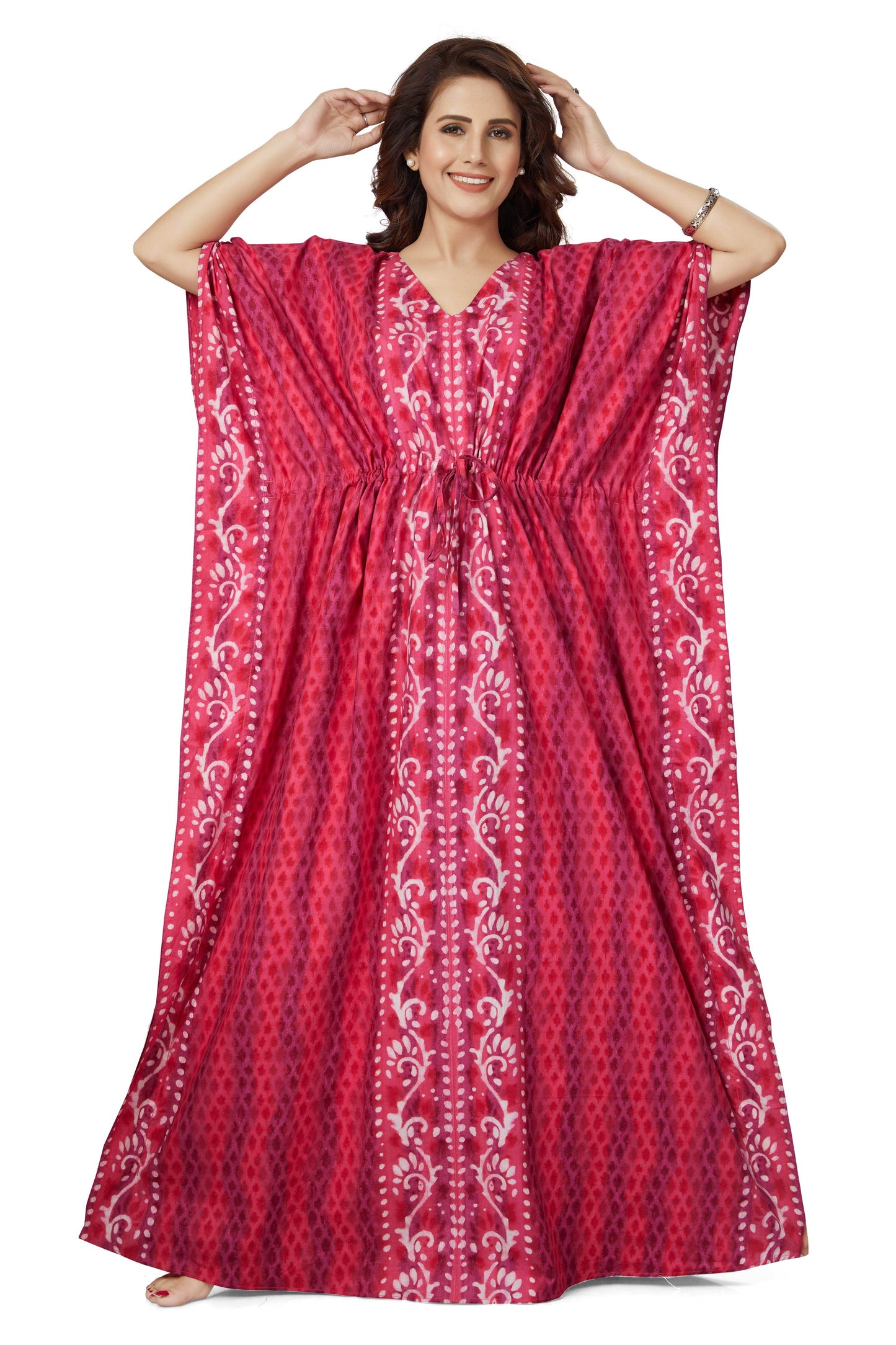 K140 - Pink Leaf Design, Hand Dyed Batik, 100% Cotton Kaftan - thekaftanshop.com