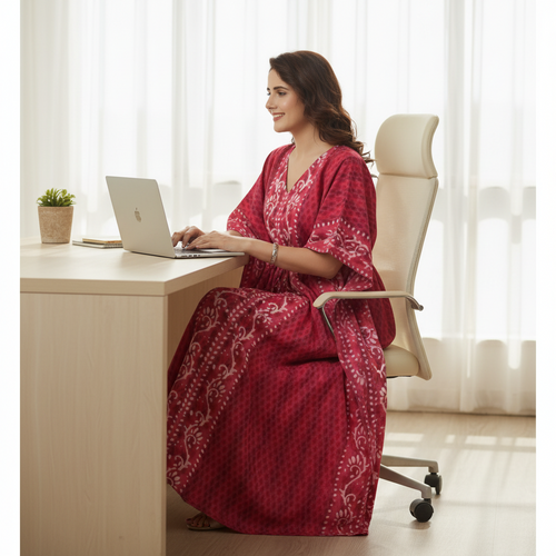 Pink Leaf Design, Hand Dyed Batik, 100% Cotton Kaftan - K140