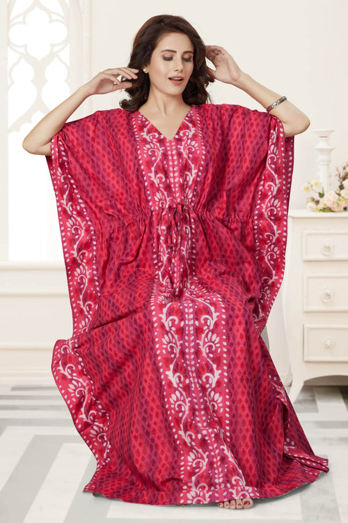 Pink Leaf Design, Hand Dyed Batik, 100% Cotton Kaftan - K140