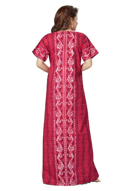 NG140 - Pink Leaf Design, Hand Dyed Batik, 100% Cotton Night Gown - thekaftanshop.com
