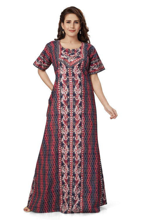 Brown Leaf Design, Hand Dyed Batik, 100% Cotton Night Gown - NG141