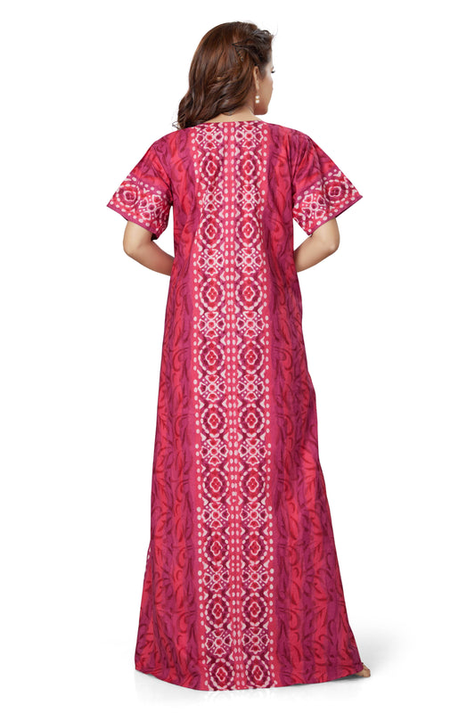 NG150 - Pink Oval Design, Hand Dyed Batik, 100% Cotton Night Gown - thekaftanshop.com