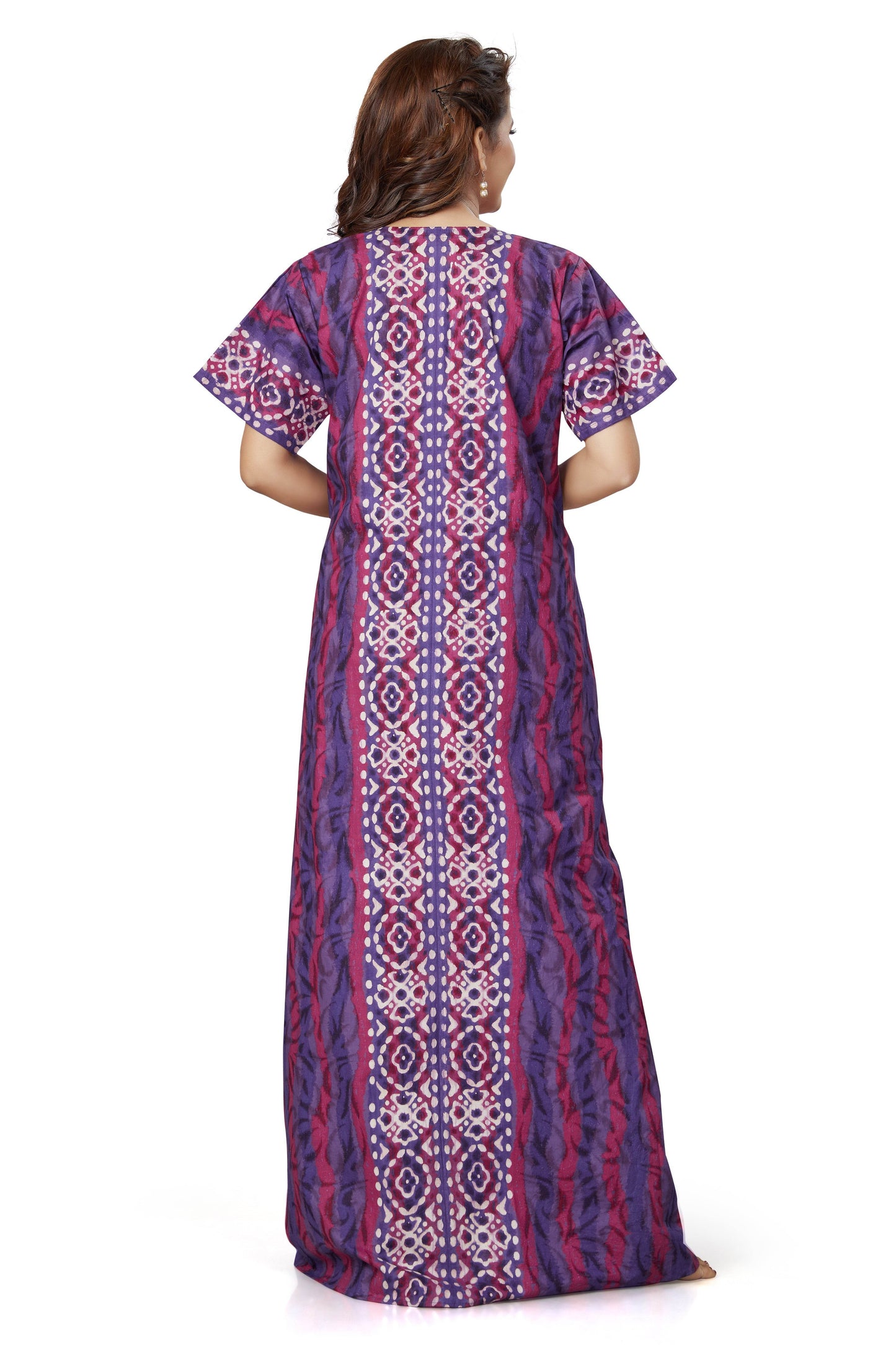 NG153 - Purple Oval Design, Hand Dyed Batik, 100% Cotton Night Gown - thekaftanshop.com
