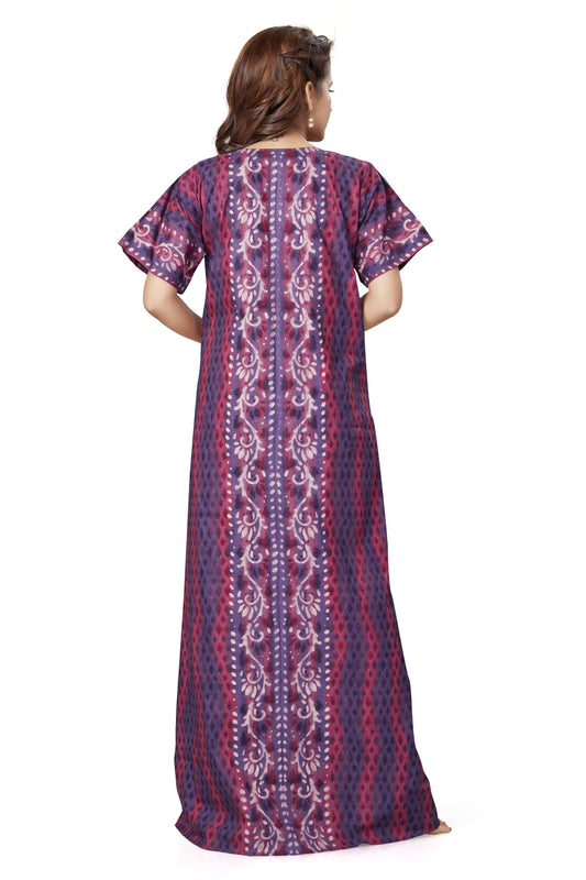 NG143 - Purple Leaf Design, Hand Dyed Batik, 100% Cotton Night Gown - thekaftanshop.com