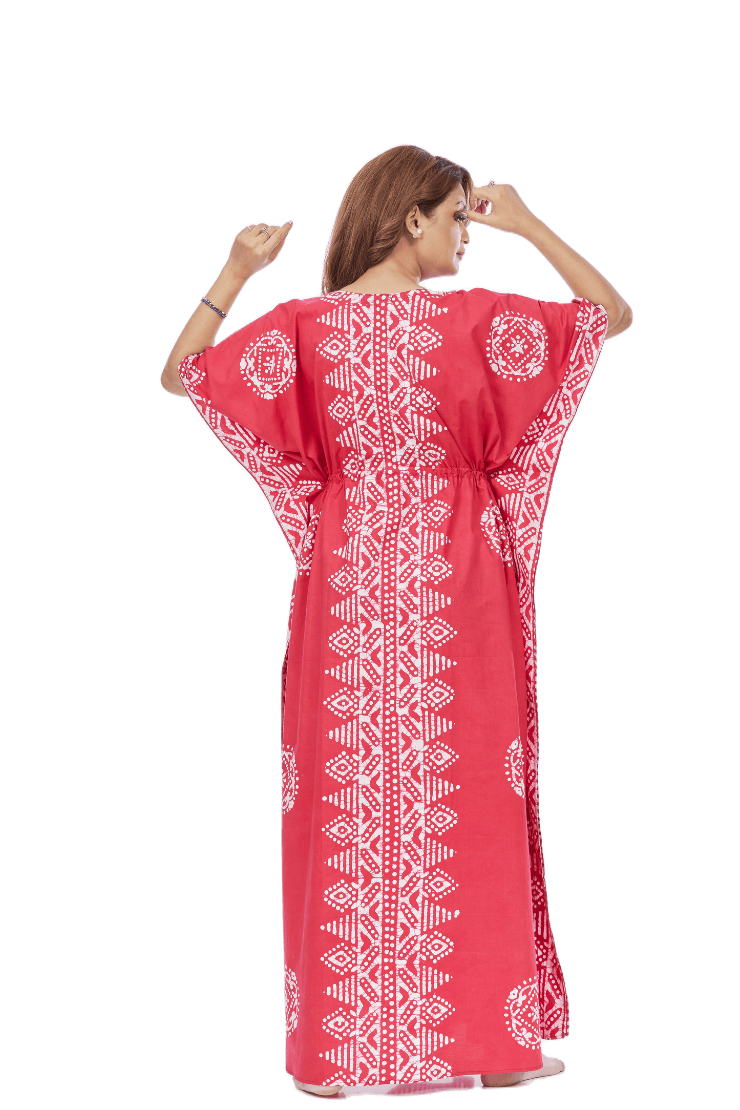 K122 - Red Triangle Border Design, Hand Dyed Batik, 100% Cotton Kaftan - thekaftanshop.com