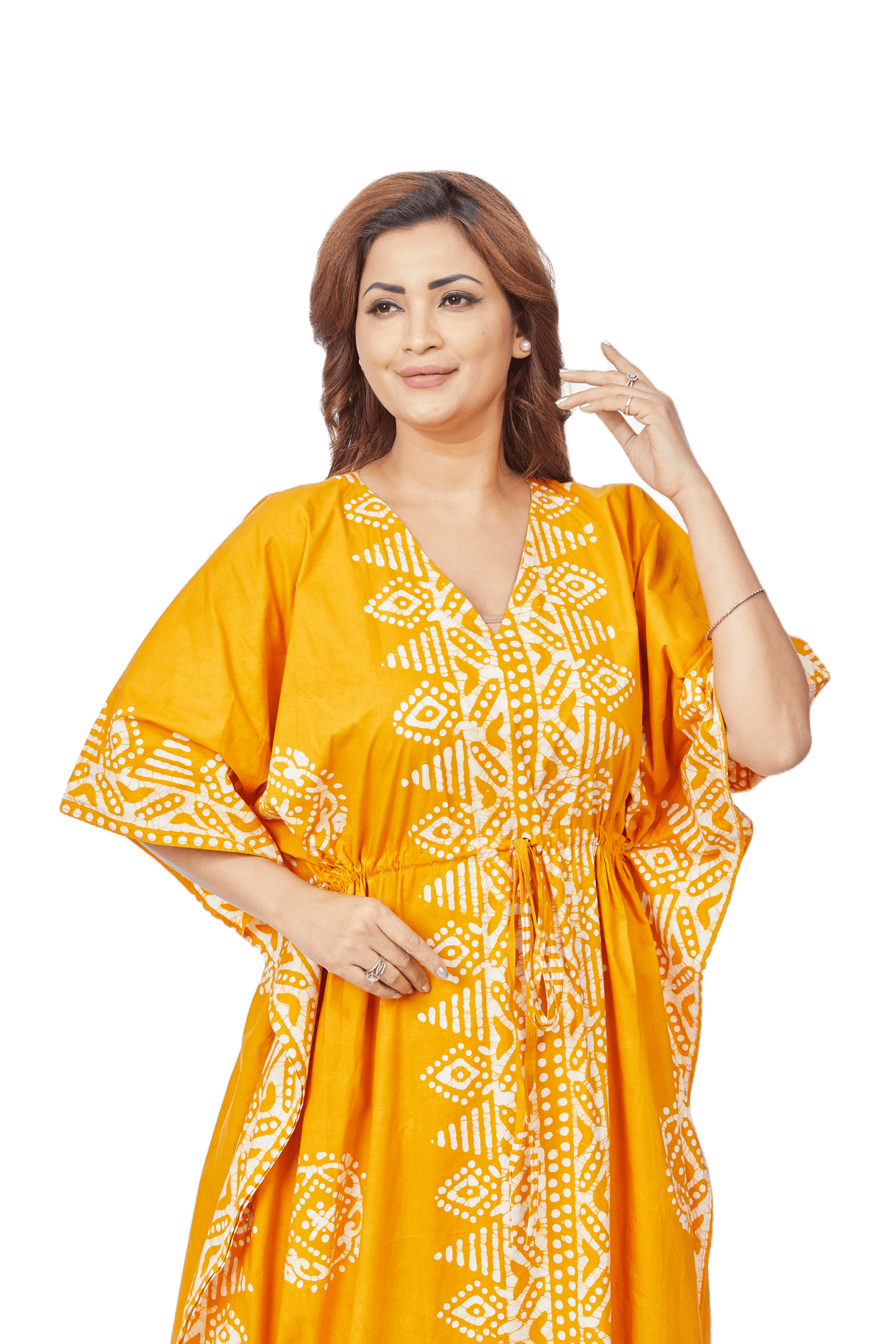 K121 - Yellow Triangle Border Design, Hand Dyed Batik, 100% Cotton Kaftan - thekaftanshop.com