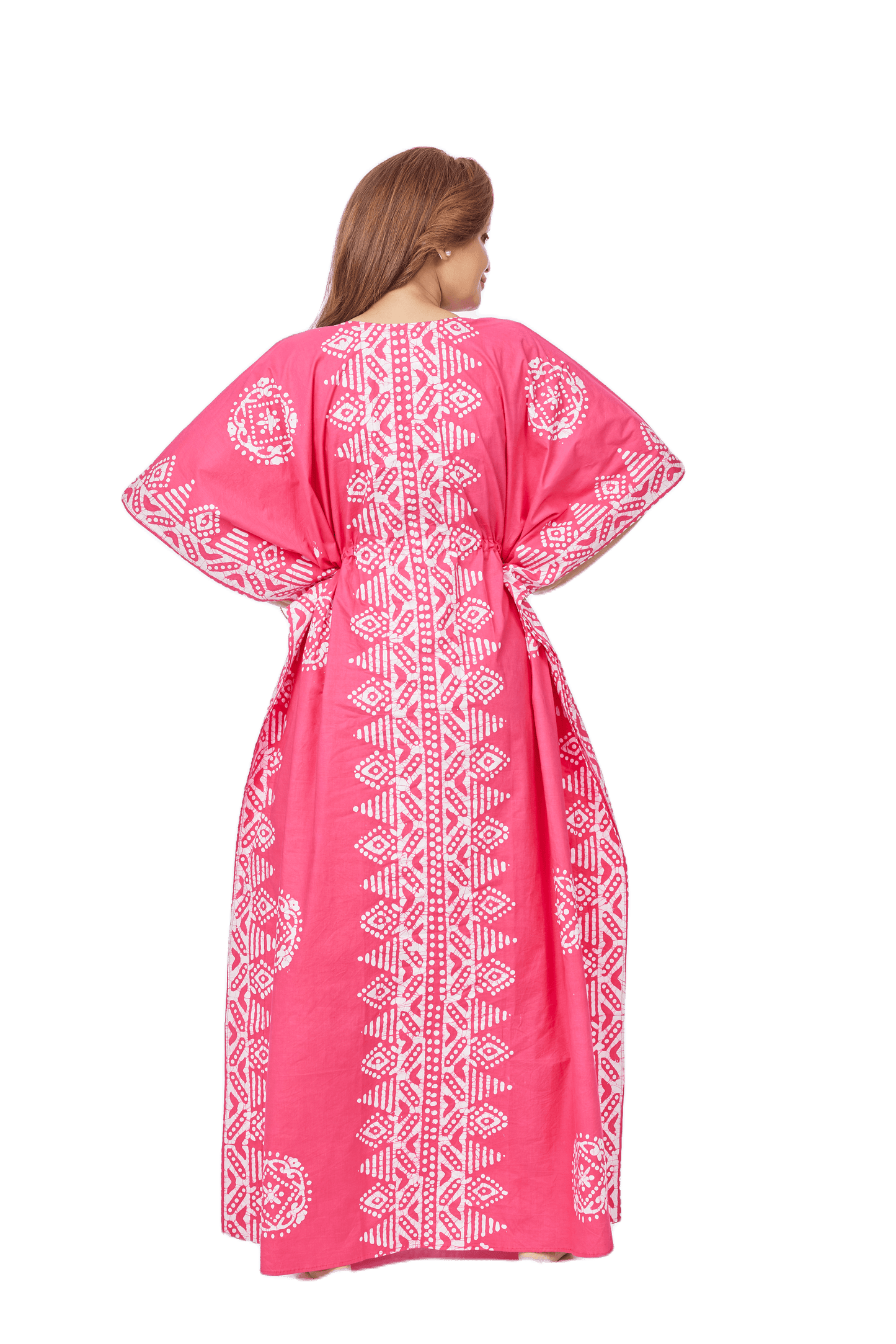 K123 - Pink Triangle Border Design, Hand Dyed Batik, 100% Cotton Kaftan - thekaftanshop.com