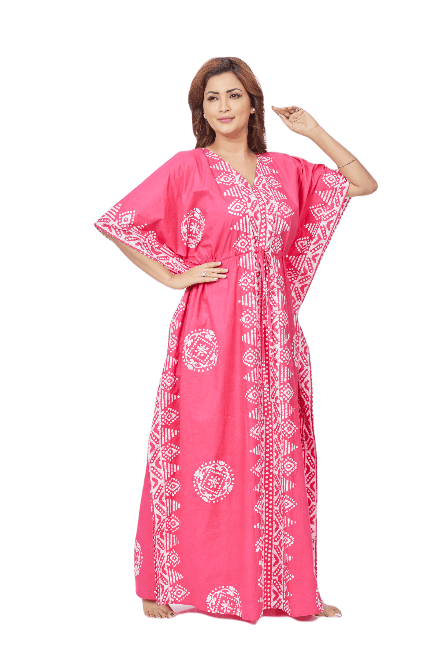 K123 - Pink Triangle Border Design, Hand Dyed Batik, 100% Cotton Kaftan - thekaftanshop.com
