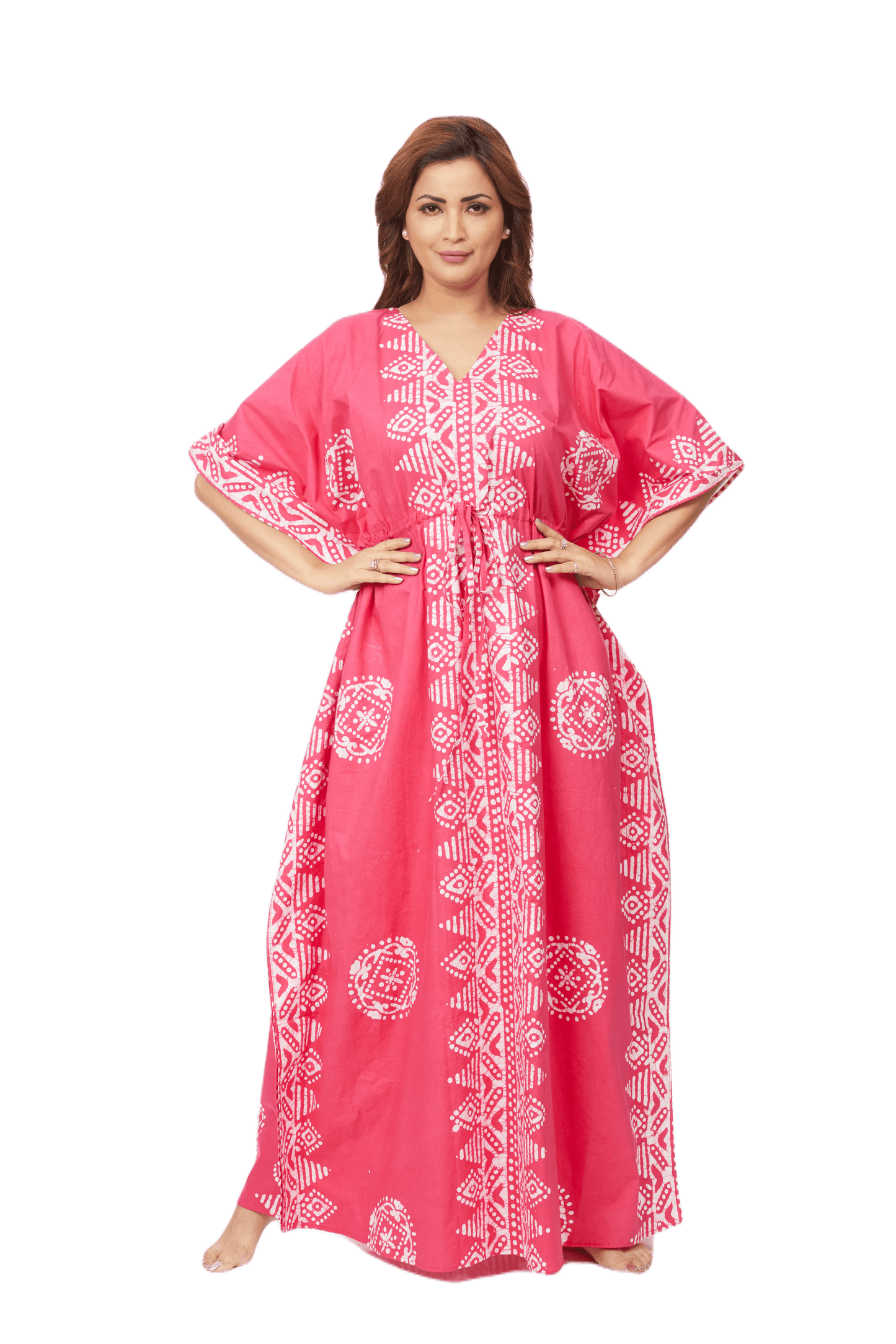 K123 - Pink Triangle Border Design, Hand Dyed Batik, 100% Cotton Kaftan - thekaftanshop.com