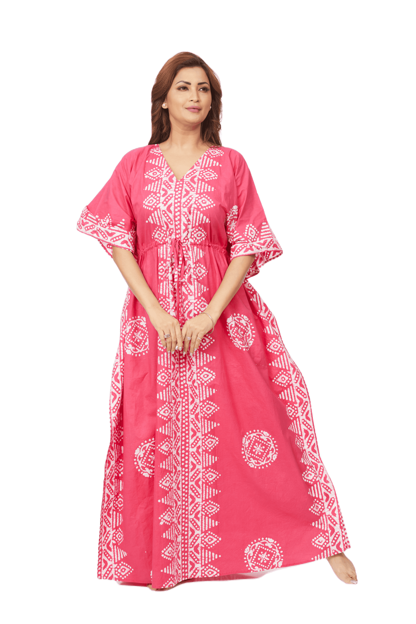 K123 - Pink Triangle Border Design, Hand Dyed Batik, 100% Cotton Kaftan - thekaftanshop.com