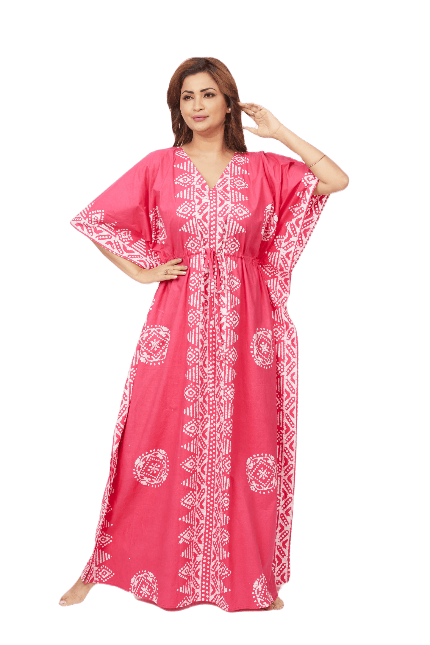 K123 - Pink Triangle Border Design, Hand Dyed Batik, 100% Cotton Kaftan - thekaftanshop.com