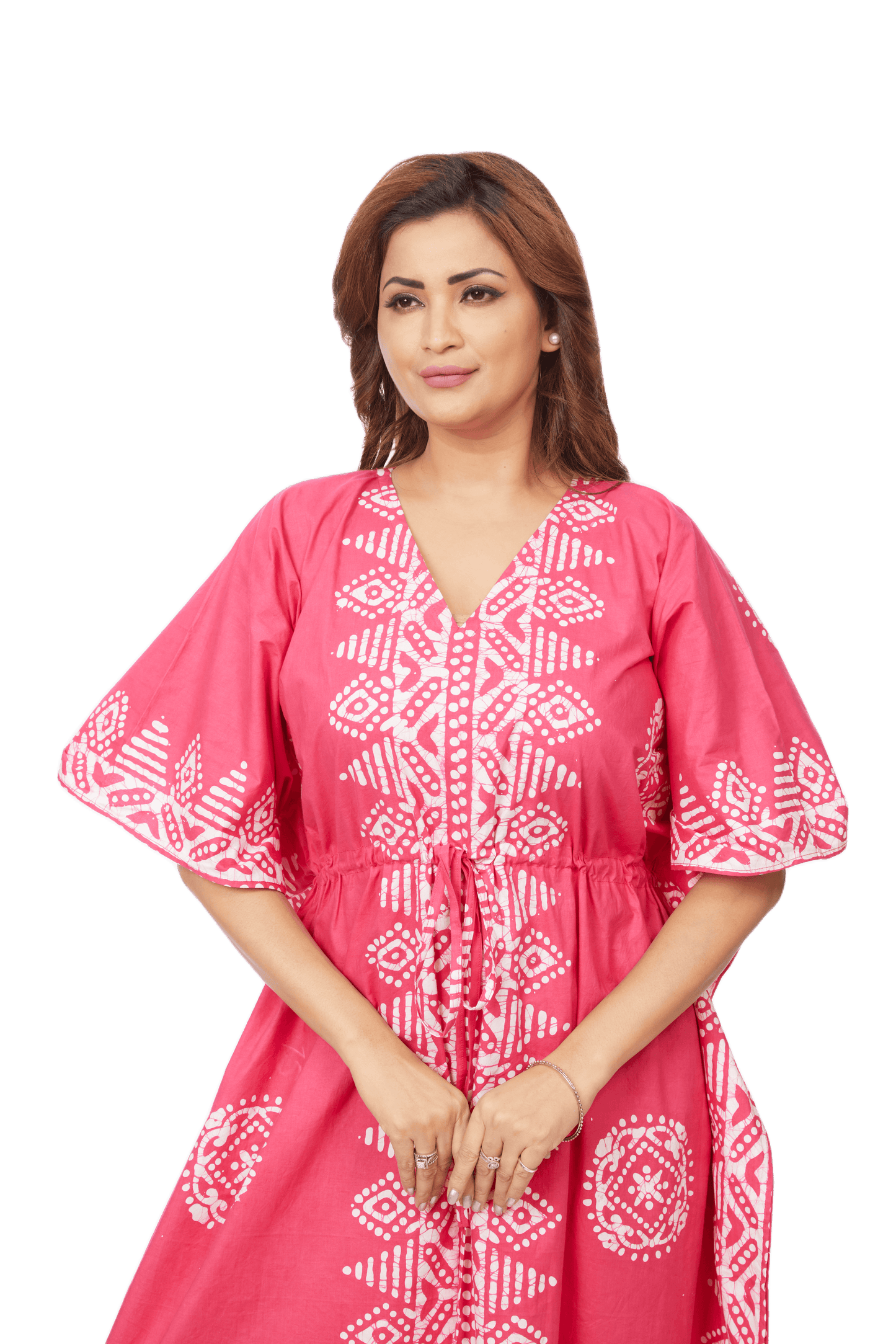 K123 - Pink Triangle Border Design, Hand Dyed Batik, 100% Cotton Kaftan - thekaftanshop.com