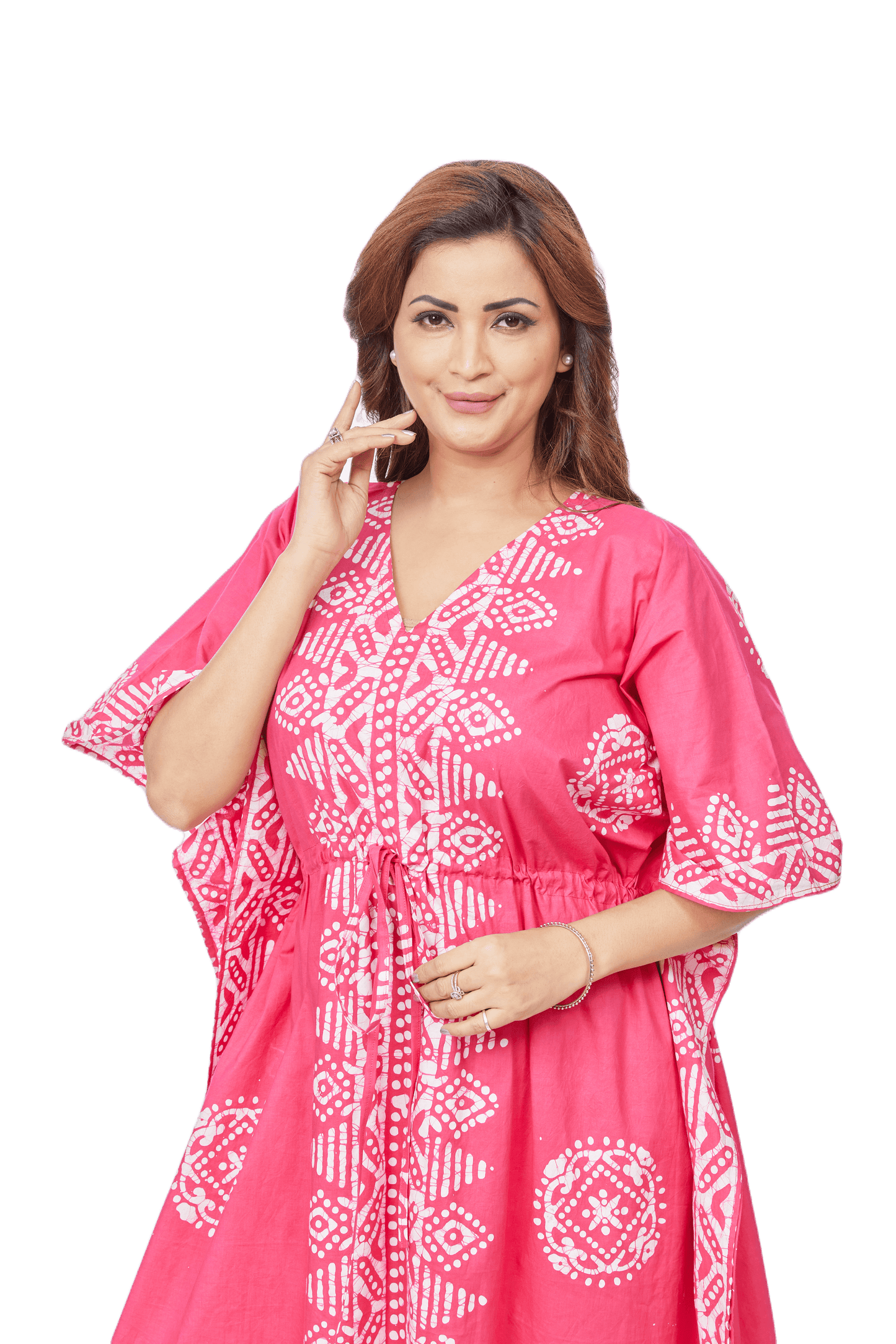 K123 - Pink Triangle Border Design, Hand Dyed Batik, 100% Cotton Kaftan - thekaftanshop.com