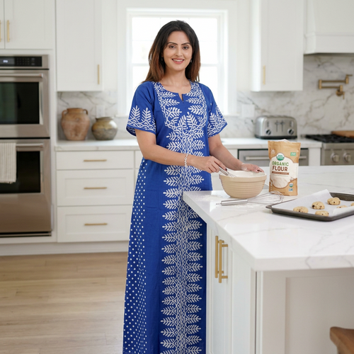 Dotted Blue, Hand Dyed Batik, 100% Cotton Night Gown - NG001