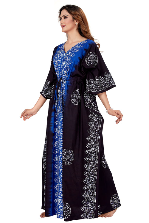Blue & Black Shaded, Hand Dyed Batik, 100% Cotton Kaftan - K043