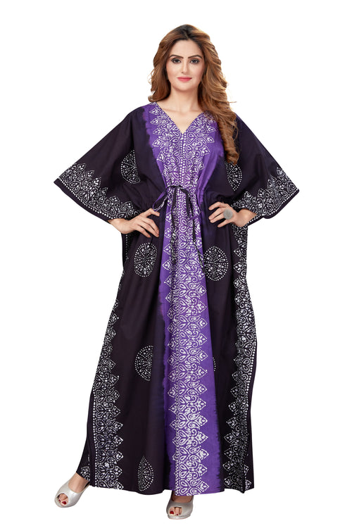 Purple & Black Shaded, Hand Dyed Batik, 100% Cotton Kaftan - K041