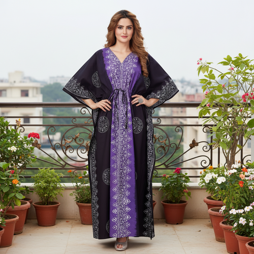 Purple & Black Shaded, Hand Dyed Batik, 100% Cotton Kaftan - K041
