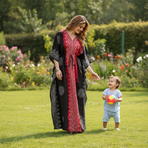 Red & Black Shaded, Hand Dyed Batik, 100% Cotton Kaftan - K042