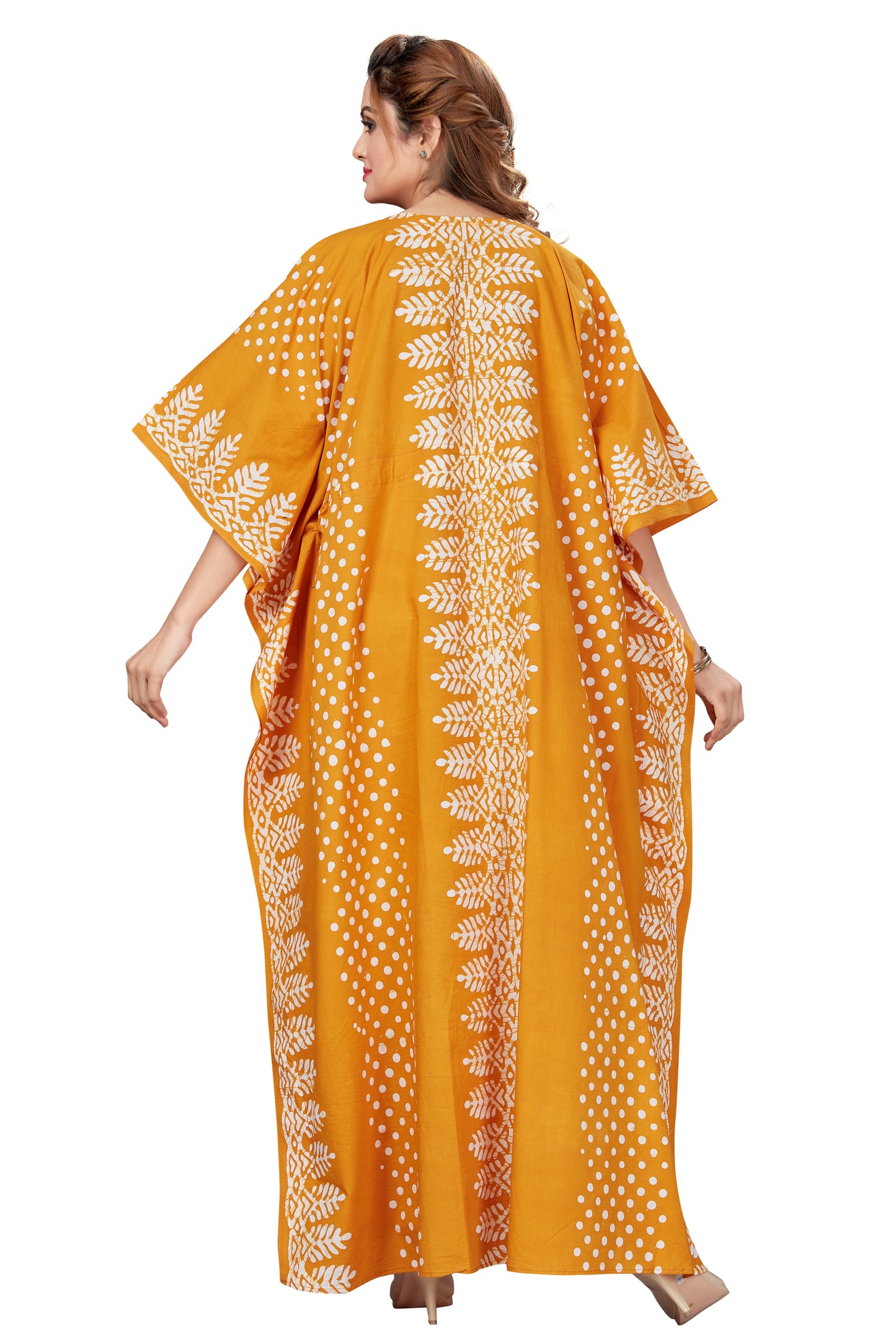 K002 - Yellow Dotted, Hand Dyed Batik, 100% Cotton Kaftan