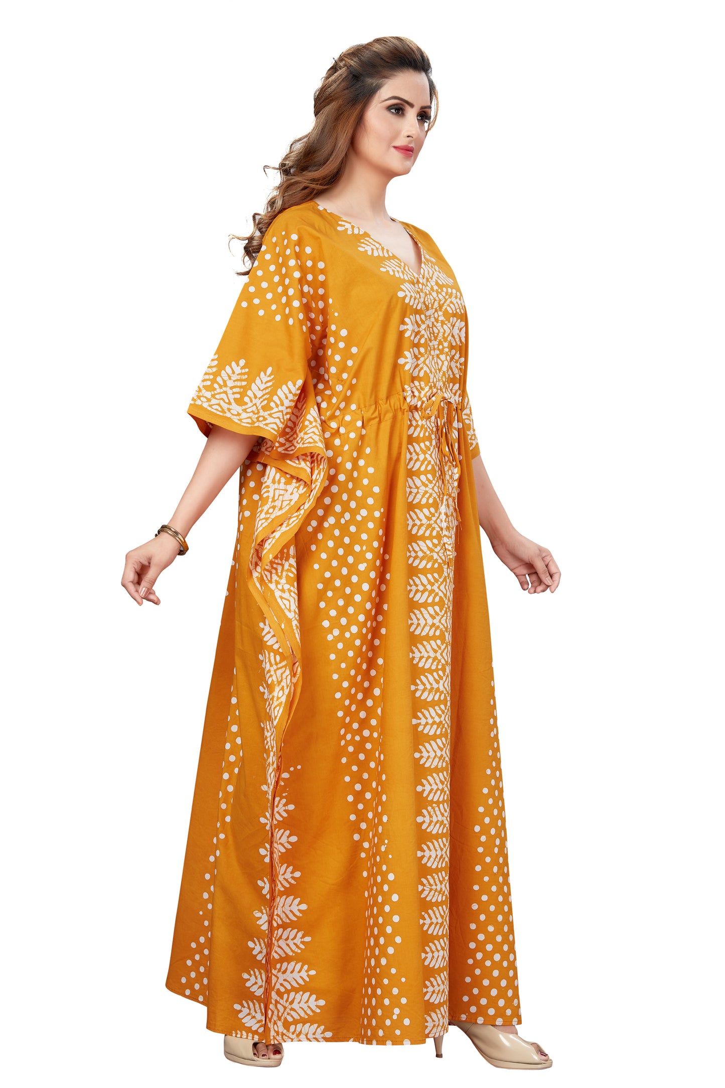 K002 - Yellow Dotted, Hand Dyed Batik, 100% Cotton Kaftan