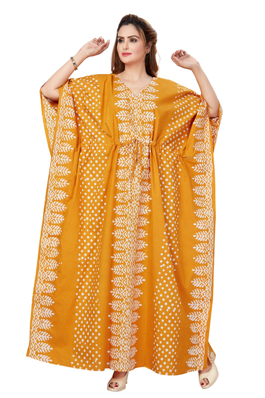 K002 - Yellow Dotted, Hand Dyed Batik, 100% Cotton Kaftan