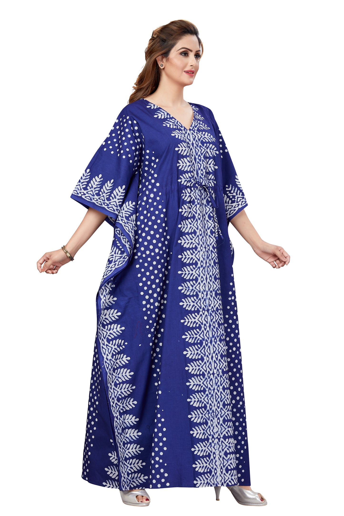 K001 - Blue Dotted, Hand Dyed Batik, 100% Cotton Kaftan.