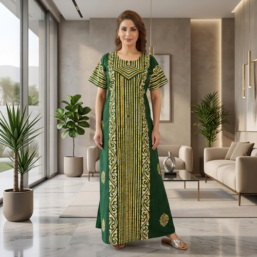 Green Lines Design Batik, Hand Dyed Batik, 100% Cotton Night Gown - NG227
