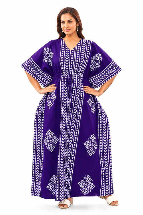 Purple Diamond Arrow Batik, Hand Dyed Batik, 100% Cotton Kaftan - K206