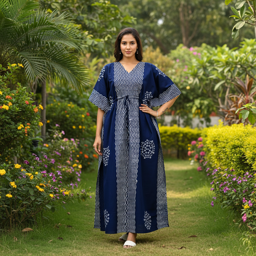 Blue Waves Design Batik, Hand Dyed Batik, 100% Cotton Kaftan - K192