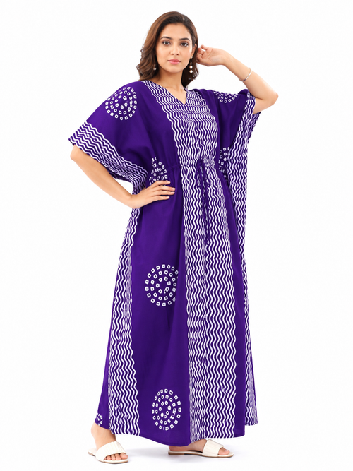 Purple Waves Design Batik, Hand Dyed Batik, 100% Cotton Kaftan - K196