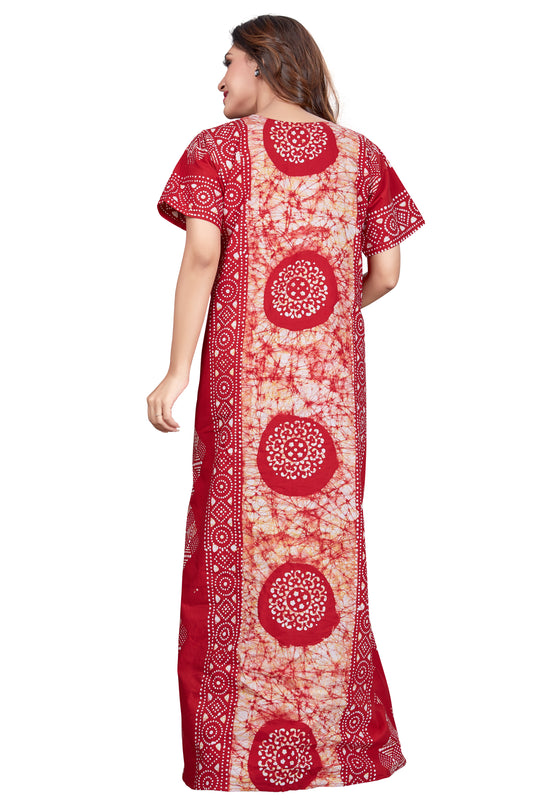 NG025 - Red White Circles, Hand Dyed Batik, 100% Cotton Night Gown