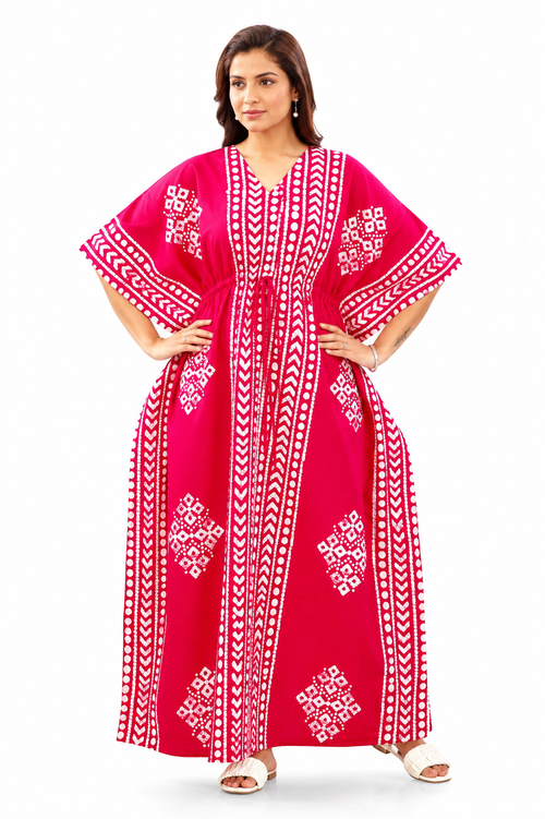 Pink Diamond Arrow Batik, Hand Dyed Batik, 100% Cotton Kaftan - K204