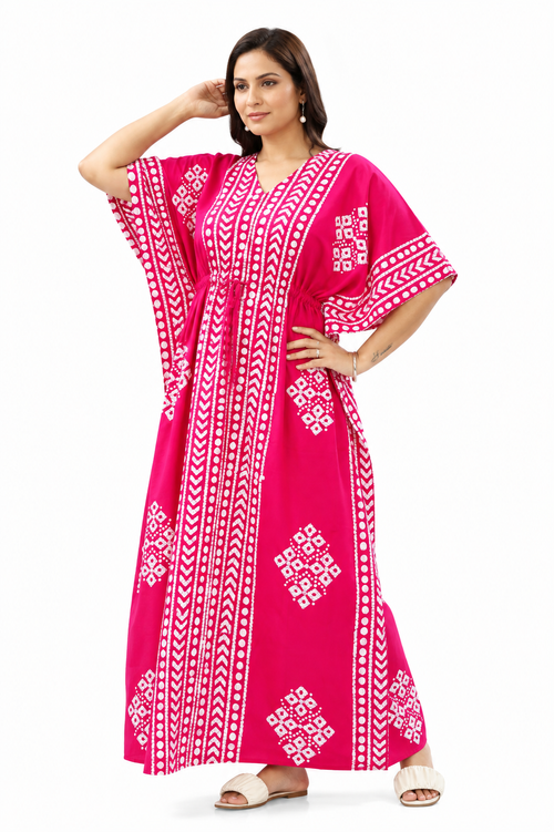 Pink Diamond Arrow Batik, Hand Dyed Batik, 100% Cotton Kaftan - K204
