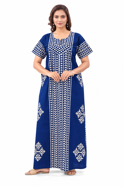 Blue Diamond Arrow Batik, Hand Dyed Batik, 100% Cotton Night Gown - NG202