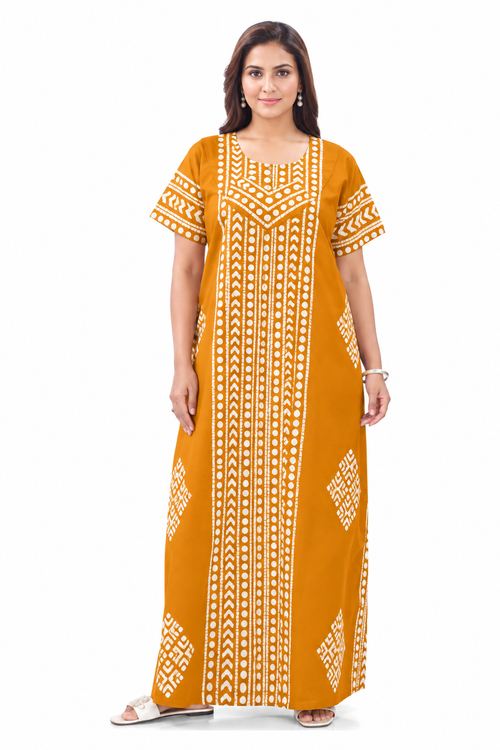 Yellow Diamond Arrow Batik, Hand Dyed Batik, 100% Cotton Night Gown - NG205