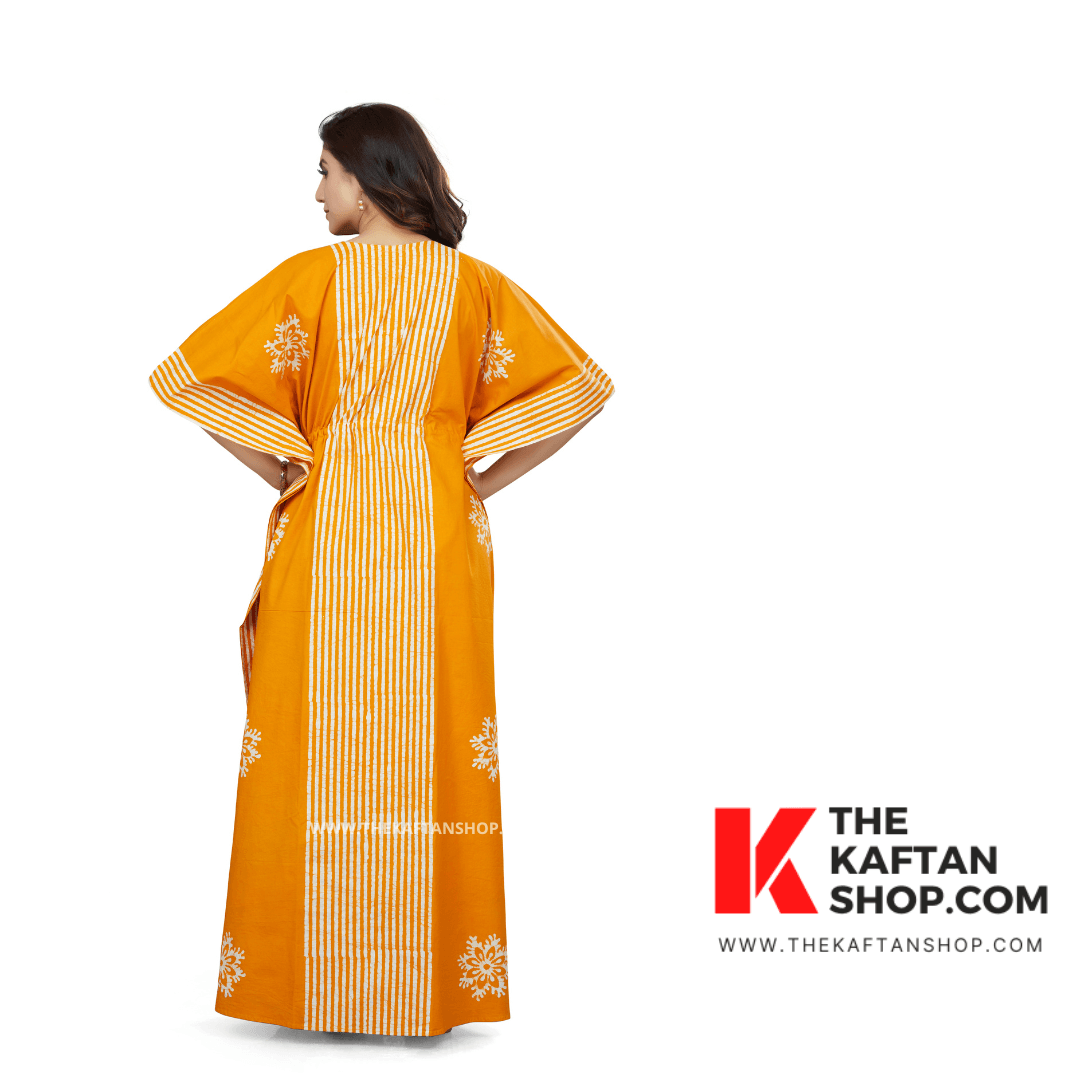 K014 - Stripe Yellow, Hand Dyed Batik, 100% Cotton Kaftan - thekaftanshop.com