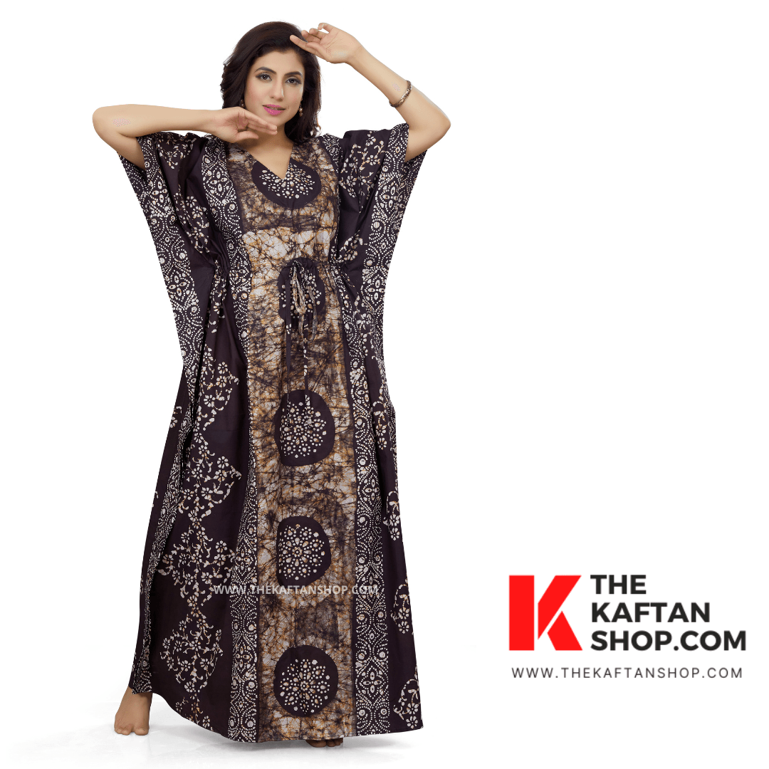 K026 - Brown Circles, Hand Dyed Batik, 100% Cotton Kaftan - thekaftanshop.com
