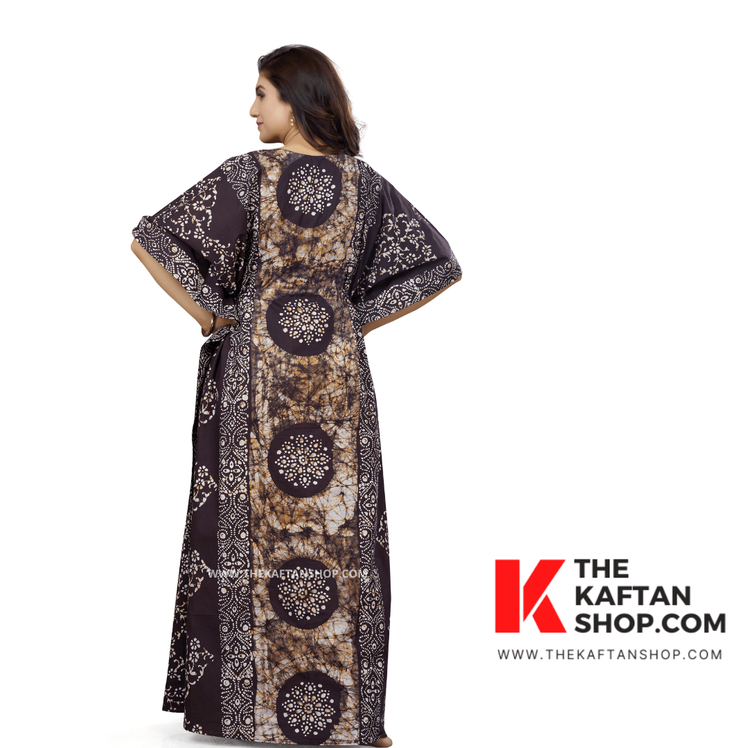 K026 - Brown Circles, Hand Dyed Batik, 100% Cotton Kaftan - thekaftanshop.com